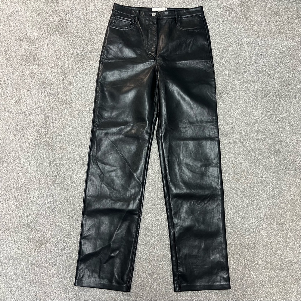 Aritzia Wilfred Pants Womens 8 Black Melina Faux Leather High Rise Straight